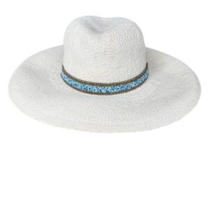 Ale by Alessandra Straw Hat Neri Beaded Trim Adjustable Floppy
